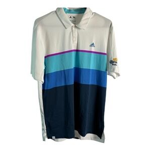 Adidas ClimaCool Mens Shirt Medium Short Sleeve Multicolor Striped Polo Golf